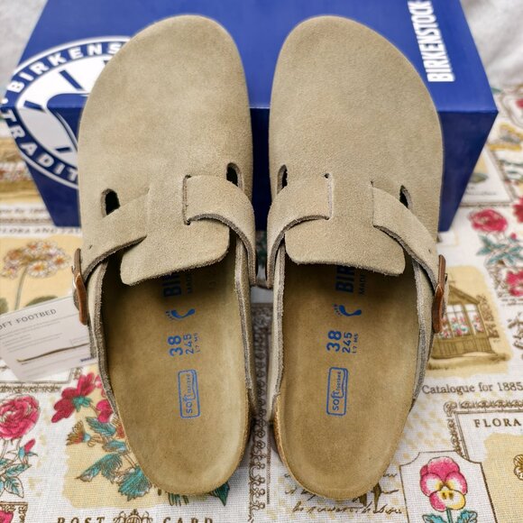 👑POSH NWT Women's Taupe Suede Birkenstock Boston Shoes - Narrow Fit - Picture 2 of 5